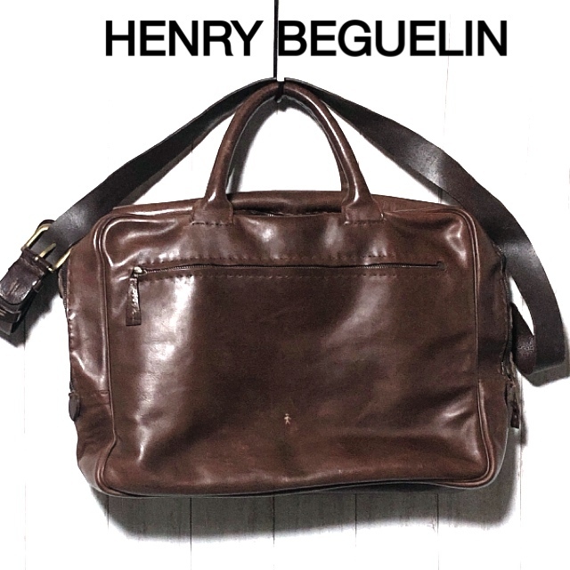 HENRY BEGUELIN エンリー ベグリン 2WAY レザーバッグ ビジネス ブリーフ トート オミノ刺繍