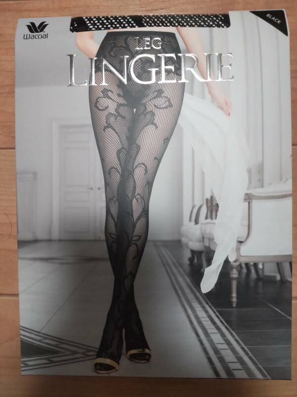 ☆即決ワコールLEG LINGERIEレッグランジェリー「アイビー柄RJN005」MLブラック3850円☆