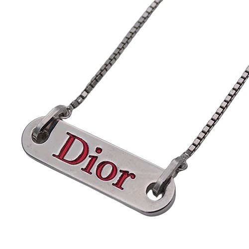 ディオール Dior ネックレス レディース ブランド シルバー レッド プレート おしゃれ シンプル 可愛い アクセサリー ロゴ カジュアル