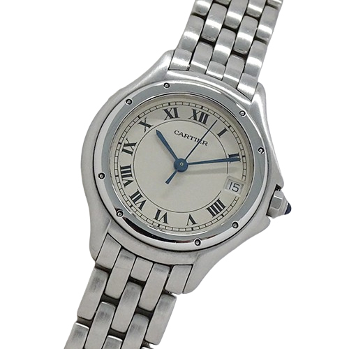 カルティエ Cartier 時計 レディース ブランド パンテールクーガー SM デイト クオーツ QZ ステンレス SS W35001F5 シルバー 磨き済み