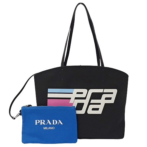 プラダ PRADA バッグ レディース メンズ ブランド トートバッグ キャンバス カナパ レーシングロゴ ブラック 1BG220 ポーチ付き 大容量 A4