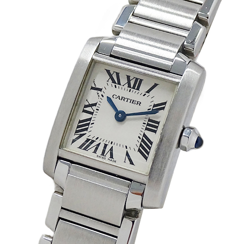 カルティエ Cartier 時計 レディース ブランド タンクフランセーズ SM クオーツ QZ ステンレス SS W51008Q3 シルバー アイボリー 磨き済み