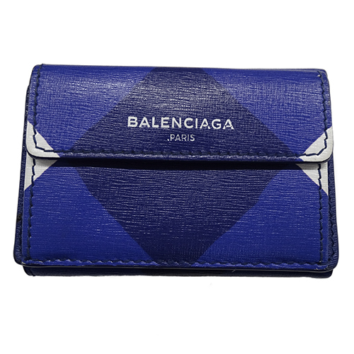 バレンシアガ BALENCIAGA 財布 レディース メンズ ブランド 三つ折り財布 レザー エッセンシャル ミニ ブルー ホワイト 410133 コンパクト