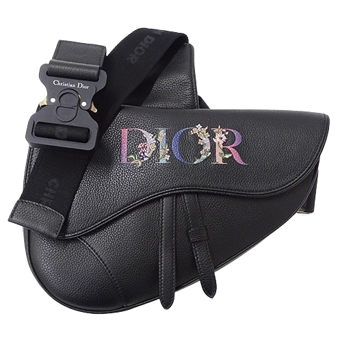 ディオール Dior バッグ レディース ブランド ショルダーバッグ サドルバッグ レザー ブラック フラワー ロゴ 刺繍 黒 おしゃれ コンパクト