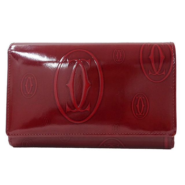 カルティエ Cartier 財布 レディース ブランド ハッピーバースデー 二つ折り財布 パテントレザー ボルドー おしゃれ 生誕150周年