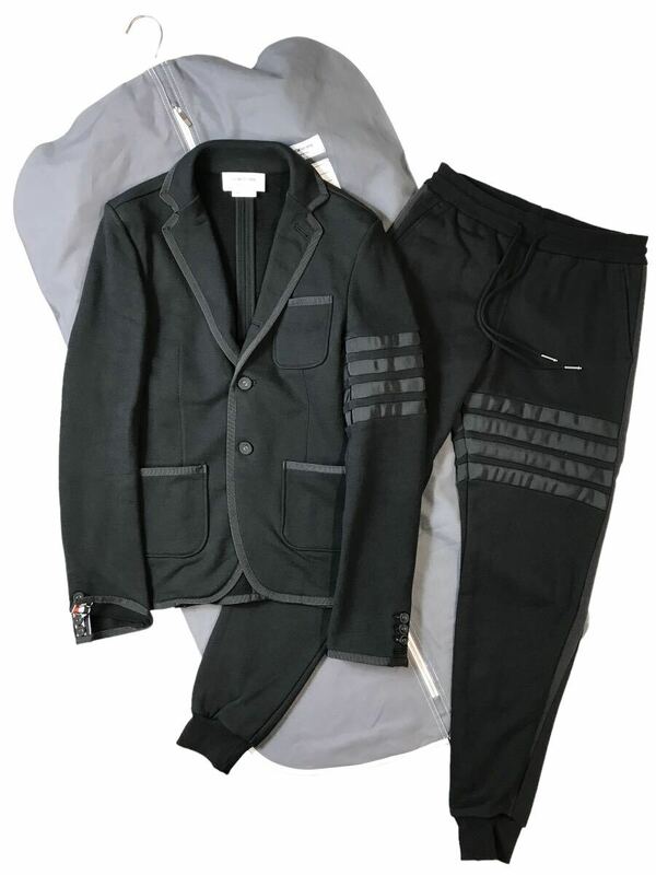 (D) 国内正規 THOM BROWNE トムブラウン 4BAR スウェット セットアップ 00 ブラック スーツ