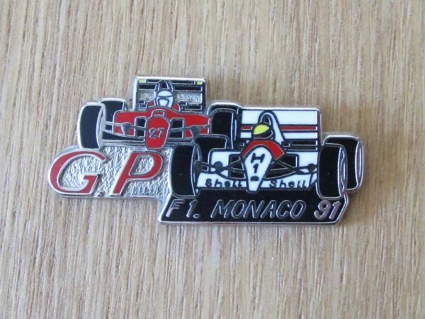古いピンバッジ： F1 モナコ GP 1991 マクラーレン ホンダ アイルトン セナ 赤 白 ピンズ #A