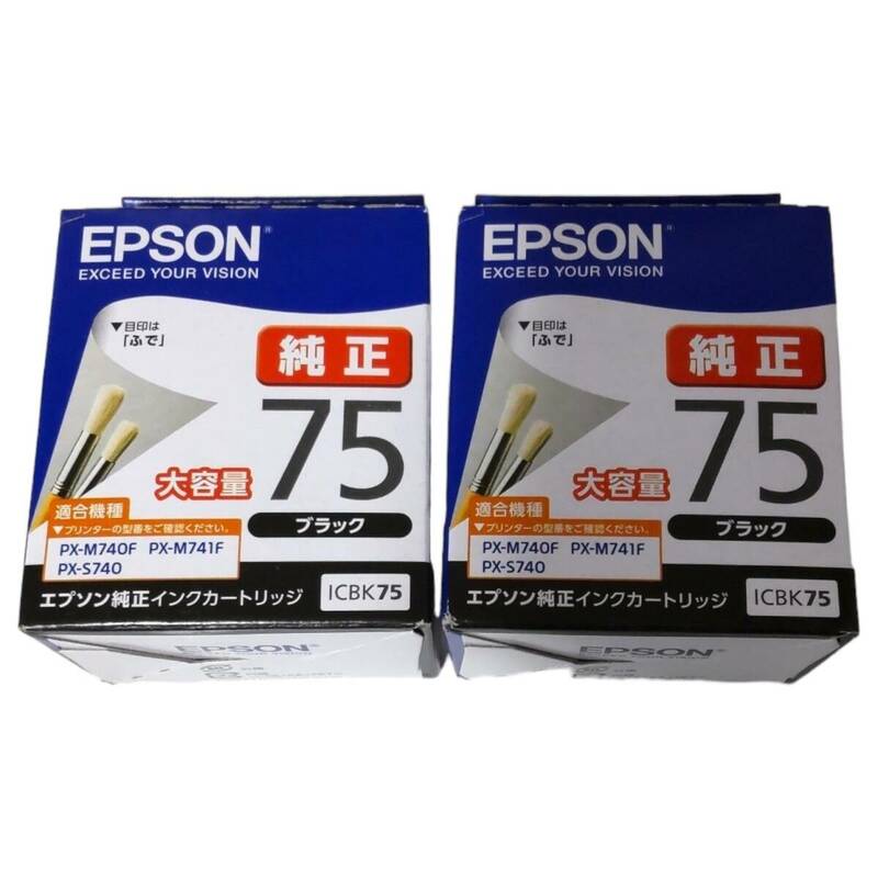 【未開封品】 EPSON エプソン インクカートリッジ ブラック ICBK75 純正品 2箱セット 推奨使用期限：2026年7月 N60550RL