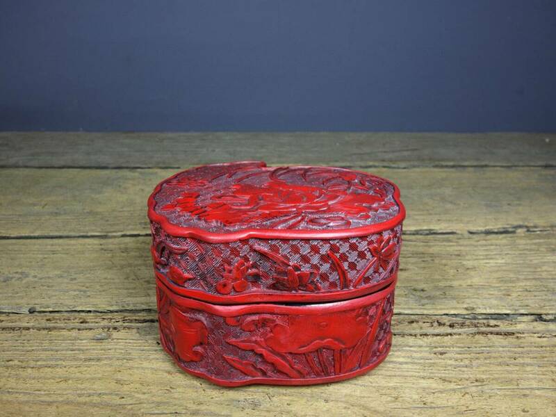 漆器漆彫・剔紅・百年好合紋・首飾盒『収蔵家蔵』稀少珍品・置物・古賞物・中国古美術