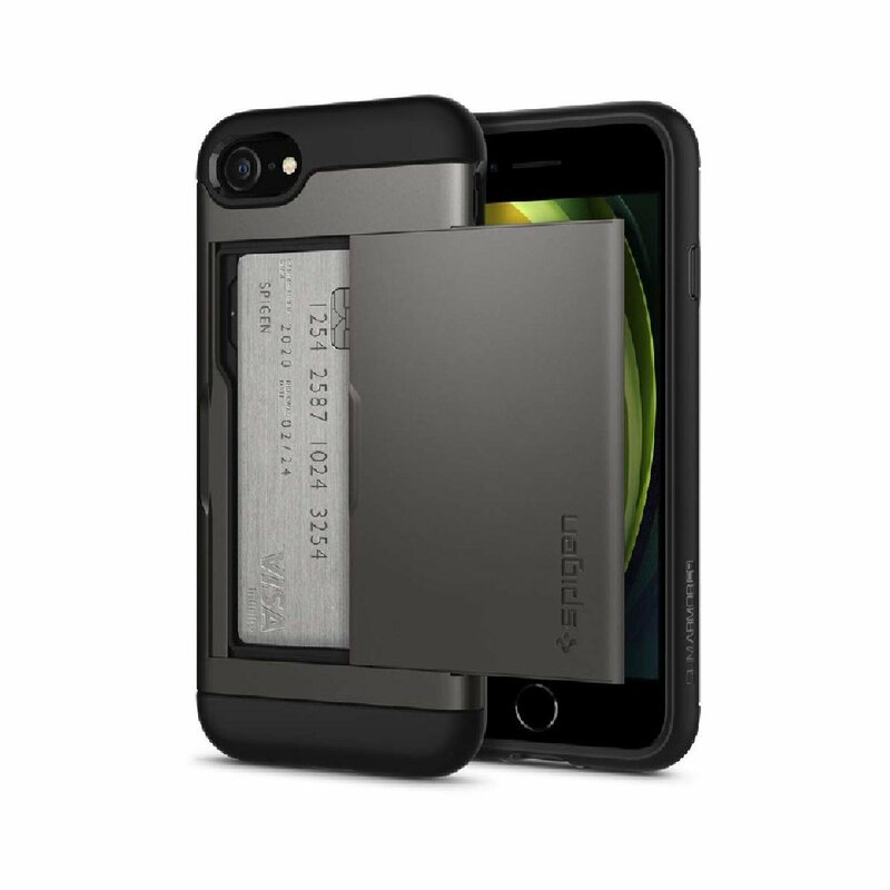 Spigen iPhoneSE2 第2世代 iPhoneSE3 第3世代 / iPhone8 / iPhone7 ケース カード収納 耐衝撃 042CS20453 ガンメタル