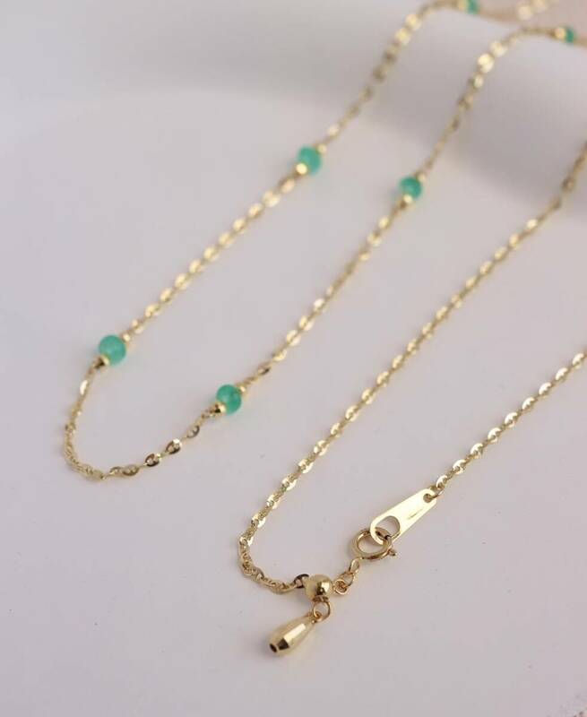 K18YG イエローゴールド ネックレス ステーションネックレス エメラルド チェーンネックレス 18K 60cm YG