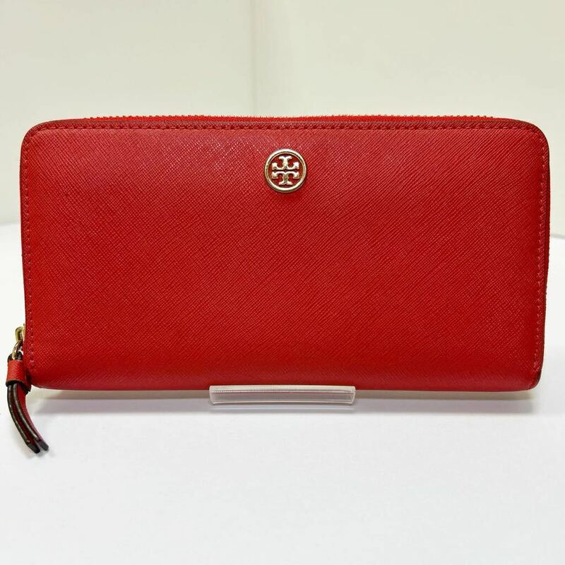 ◆TORY BURCH トリーバーチ ロビンソン 45254 640◆ ラウンドジップ 長財布　レザー　小銭入れ有　レッド 【USED】0320