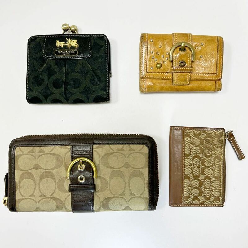 ◆COACH コーチ 財布 等 4点セット◆ 折り財布×2　長財布　コインケース　シグネチャー　キャンバス×レザー 【USED】0326