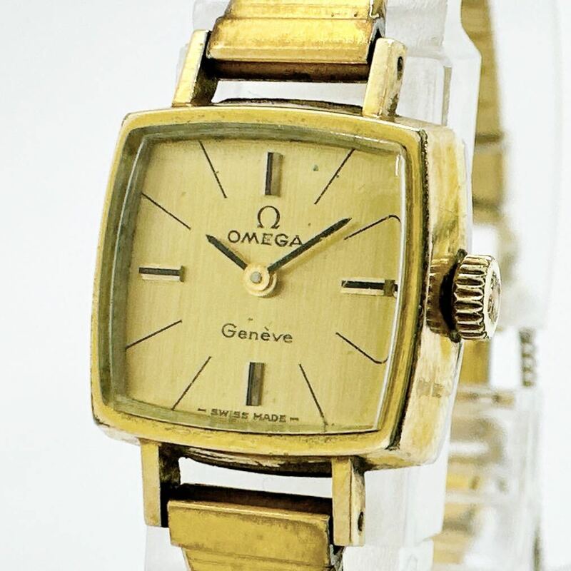 03227 オメガ OMEGA 稼働品 ジュネーブ Geneve レディース 腕時計 スクエア 手巻き ゴールドカラー アンティーク ヴィンテージ