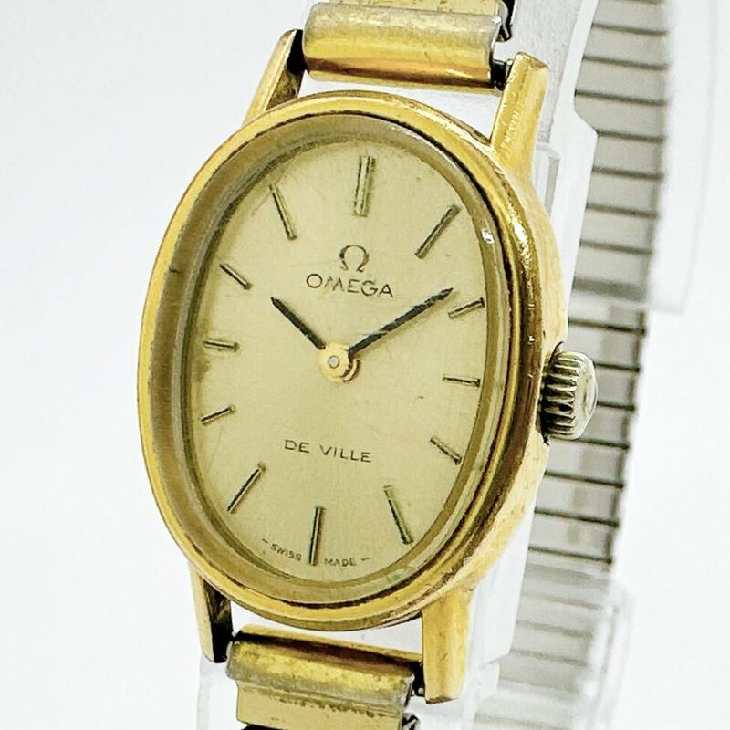 0326g オメガ OMEGA 稼働品 デビル DE VILLE レディース 腕時計 手巻き ゴールドカラー アンティーク ヴィンテージ