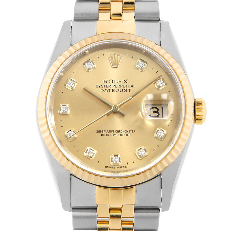 ロレックス デイトジャスト 10Pダイヤ 16233G シャンパン K番 中古 メンズ 腕時計
