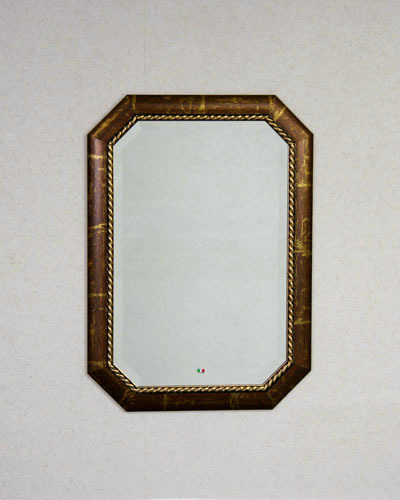 イタリア製 壁掛けミラー 八角形 ブラウン ゴールド ウォールミラー 鏡 木製 面取り インテリア ヨーロピアン クラシック 海外 輸入雑貨