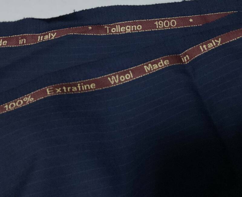 #42 イタリア製 トレーニョ 春夏 Tollegno 1900 Extrafine wool100％ ピンストライプ 240 ×160cm 610g ネイビー