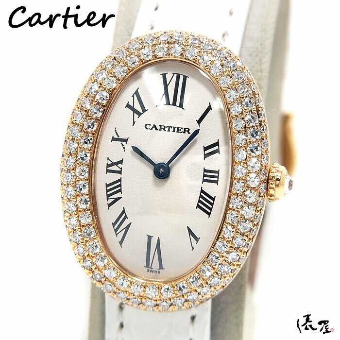 【カルティエ】ベニュワール ダイヤベゼル K18YG 極美品 レディース 時計 Cartier Baignoire 俵屋