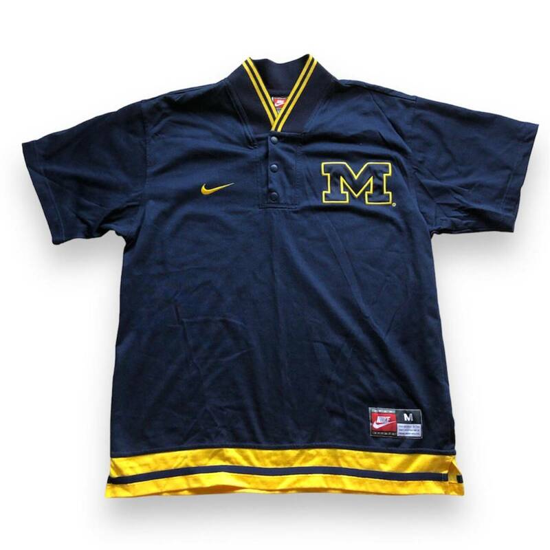 送料520　90s 00s Nike Michigan Half Button Shirt ナイキ　ミシガン　ハーフボタンシャツ ユニフォーム ゲームシャツ　スポーツ　M大きめ