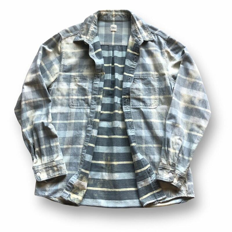 送料520円Ron Herman Breach Check Shirts RHC ロンハーマン 定価3.8万 ブリーチ加工 コットンツイル チェックシャツ ワークシャツ L