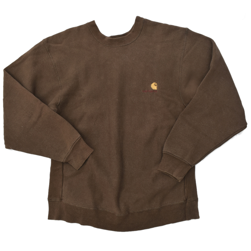 90s usa vintage carhartt カーハート 三角タグ 刺繍ロゴ スウェットシャツ ブラウン size.L相当