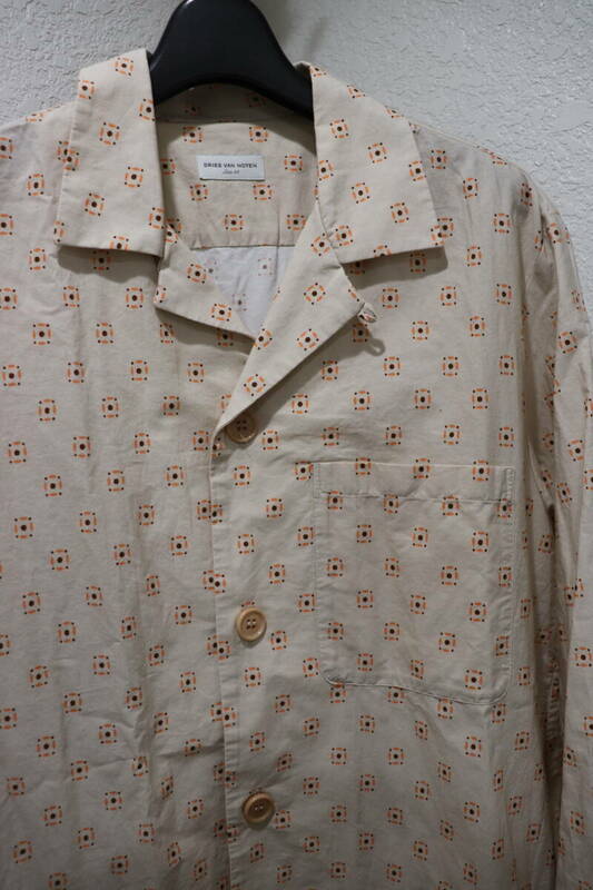即決 2000年代初頭 DRIES VAN NOTEN ドリスヴァンノッテン 素敵な小紋総柄 カバーオール シャツジャケット シャツ オープンカラーシャツ 44