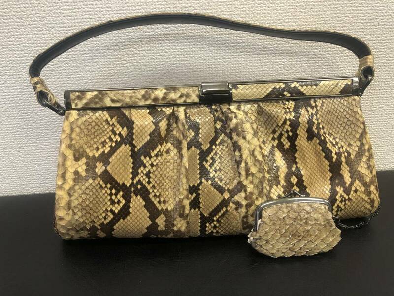 【中古・美品】パイソン ヘビ革 蛇革 ハンドバッグ / 和装小物 洋装 和装 バッグ かばん 