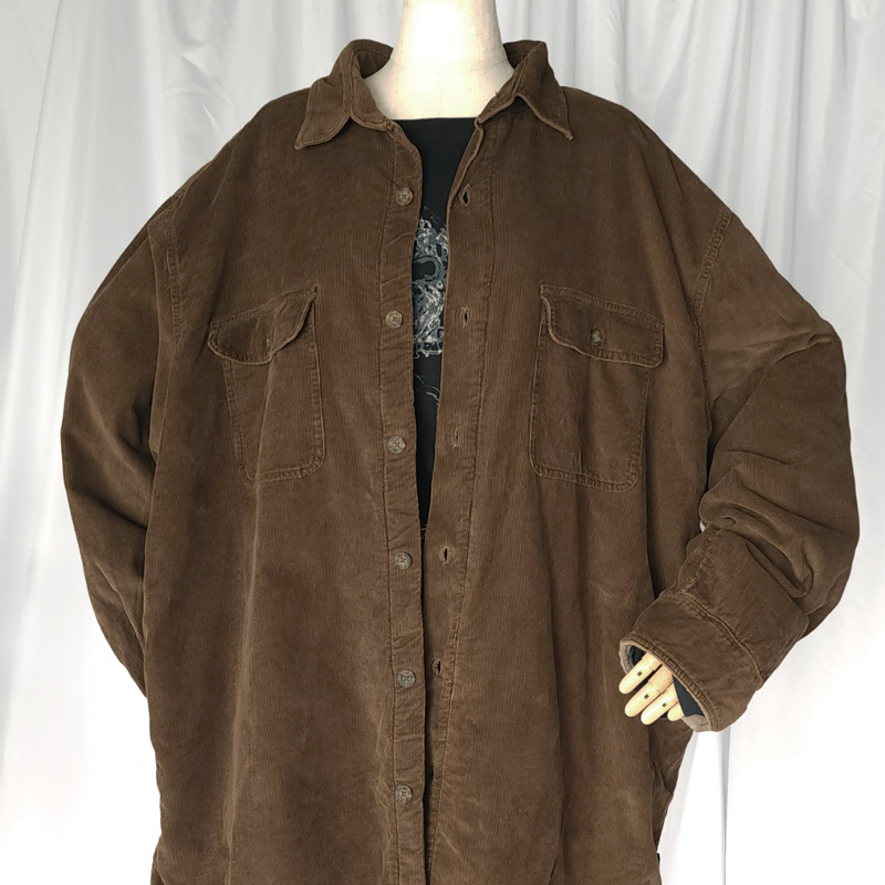 MV-wur/2XLサイズ/WOOLRICH ウールリッチ 裏フリース コーデュロイシャツ 長袖 茶(ブラウン)系 USED 古着 シャツジャケット 大きいサイズ