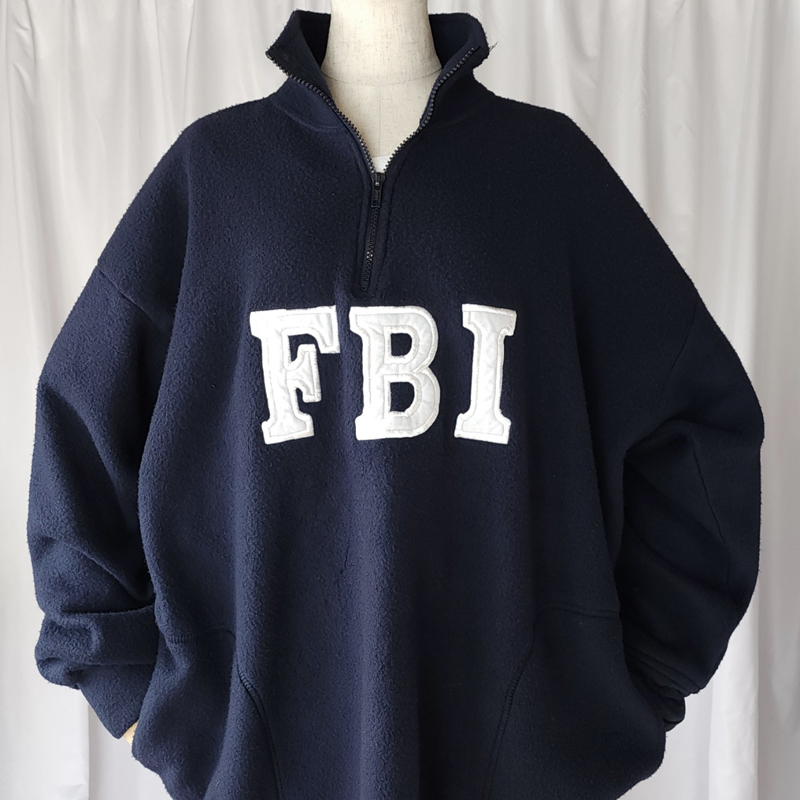 MVwur/XLサイズ/USA製 Hollywood FBI ハーフジップ フリース プルオーバー 紺(ネイビー)系 USED 古着