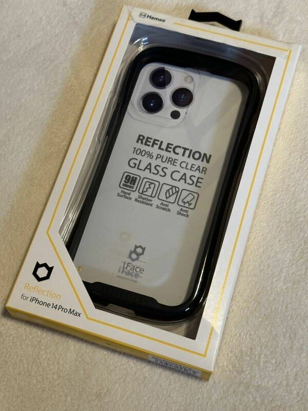iFace公式購入 iFace Reflection iPhone14 Pro Max用 ケース背面透明クリア 側面枠ブラック 耐衝撃 箱付新品同様