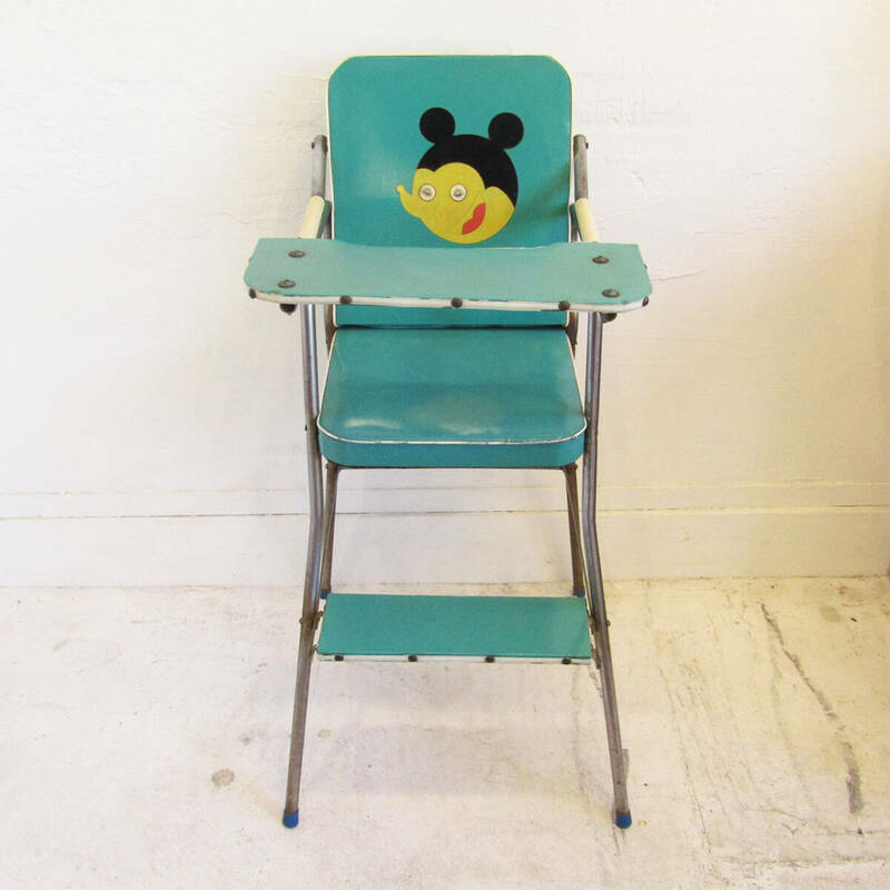 ★50s Vintage turquoise blue color mouse design kids high chair