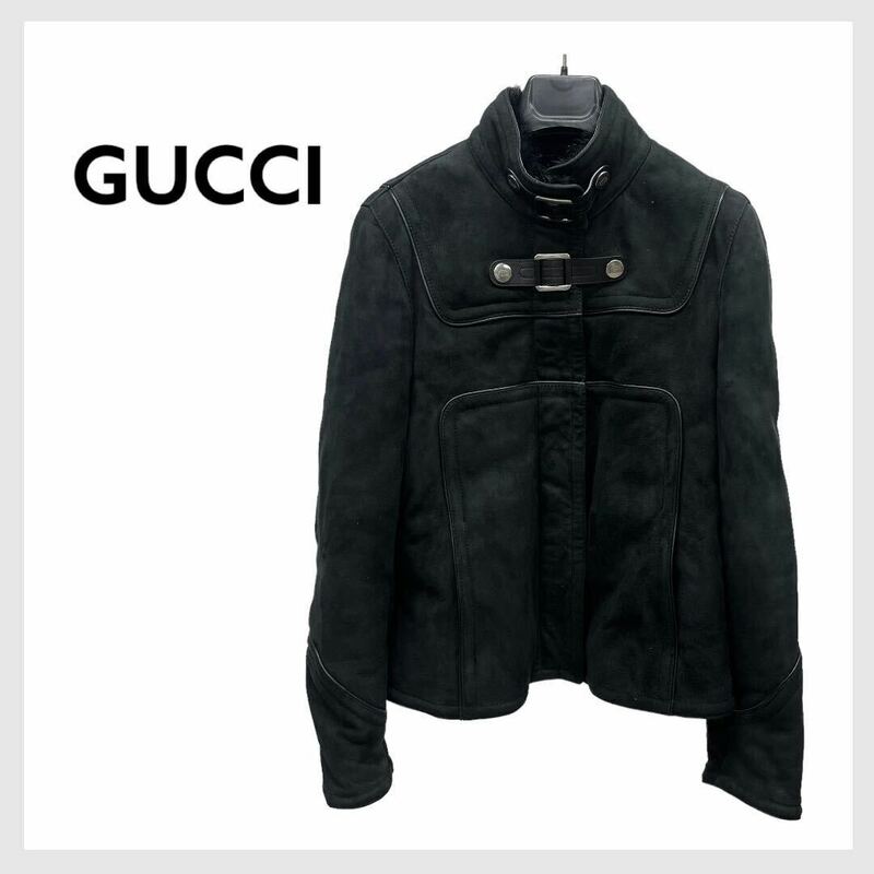 高級 GUCCI グッチ GGボタン リアルファー ムートンジャケット レディース