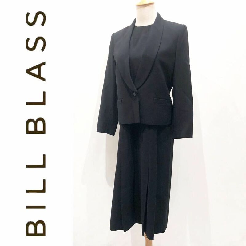 BILL BLASS ビルブラス ワンピーススーツ セットアップ ウール100% ブラックフォーマル 冠婚葬祭 ジャケット 総裏地 ワンピース 黒 7号 S