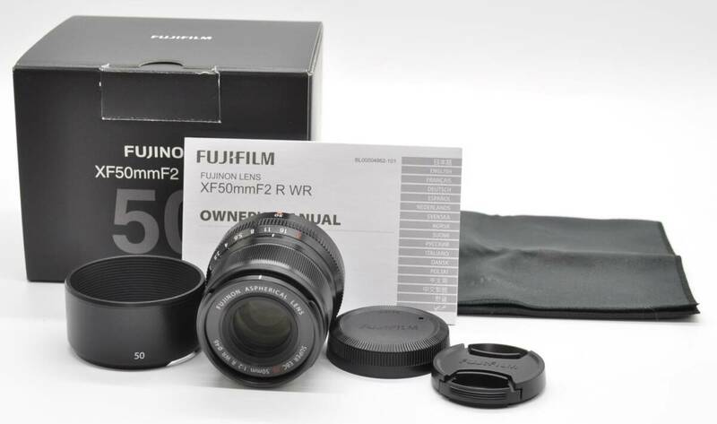 ＜極上美品！！＞　FUJIFILM　フジフィルム　XF50mm F2 R WR ブラック　♪あるとうれしい元箱＆フード＆レンズポーチ＆説明書付き♪