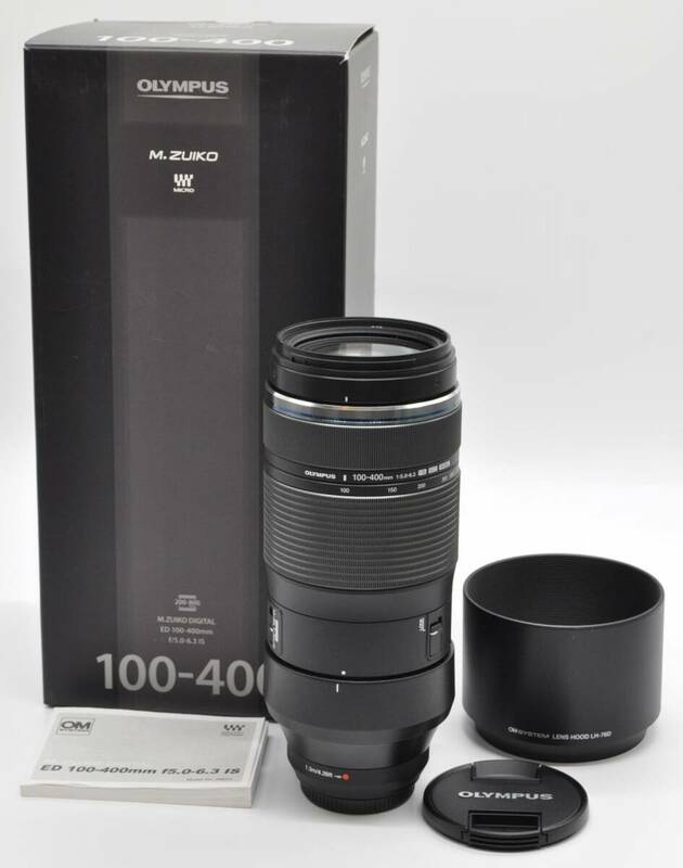 ＜極上美品！！＞　OLYMPUS　オリンパス　M.ZUIKO DIGITAL ED 100-400mm F5.0-6.3 IS ブラック　♪うれしい元箱＆フード＆説明書付き♪