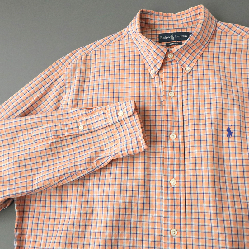 ラルフローレン RalphLauren グラフチェックシャツ ボタンダウン オレンジ (XL)