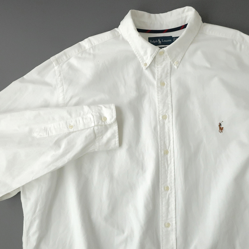 ワイドビッグサイズ◎RalphLauren オックスフォードシャツ ホワイト カラーポニー刺繍 (3XB)4L,5L