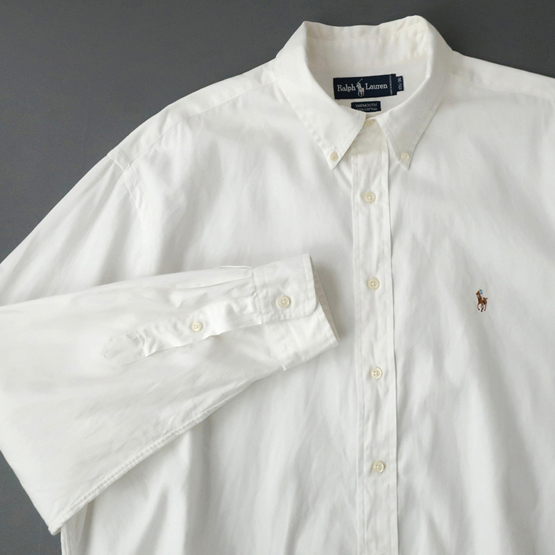 RalphLauren YARMOUTH オックスシャツ ホワイト カラーポニー刺繍 17-1/2(XXL) 3L