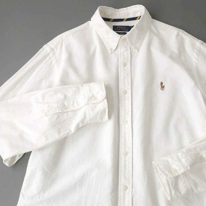 POLO RalphLauren オックスフォード ボックスシャツ ボタンダウン SLIMFIT ホワイト(XL)