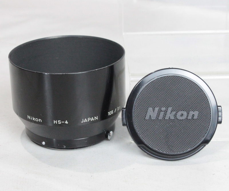 0209138 【良品 ニコン】 Nikon HS-4 スナップオンタイプメタルレンズフード 焦点距離表記品&52mmキャップ