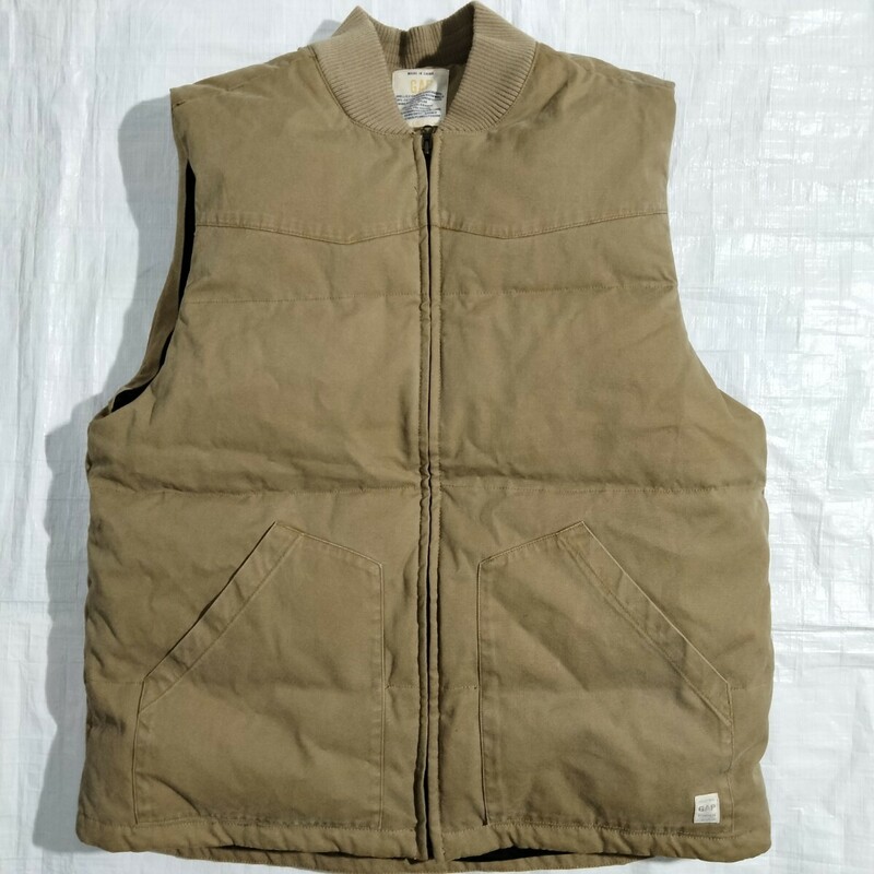 gap GAP ギャップ コットン ダック　ダウン ベスト khaki tan カーキ　ベージュ　down vest ウエスタンヨーク　ゆったりシルエット　Ｌ 