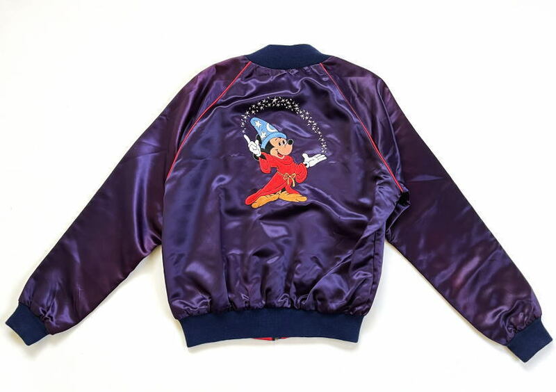 80s ディズニー Fantasia ミッキー 刺繍 サテン ジャケット 42 ビンテージ Made in USA