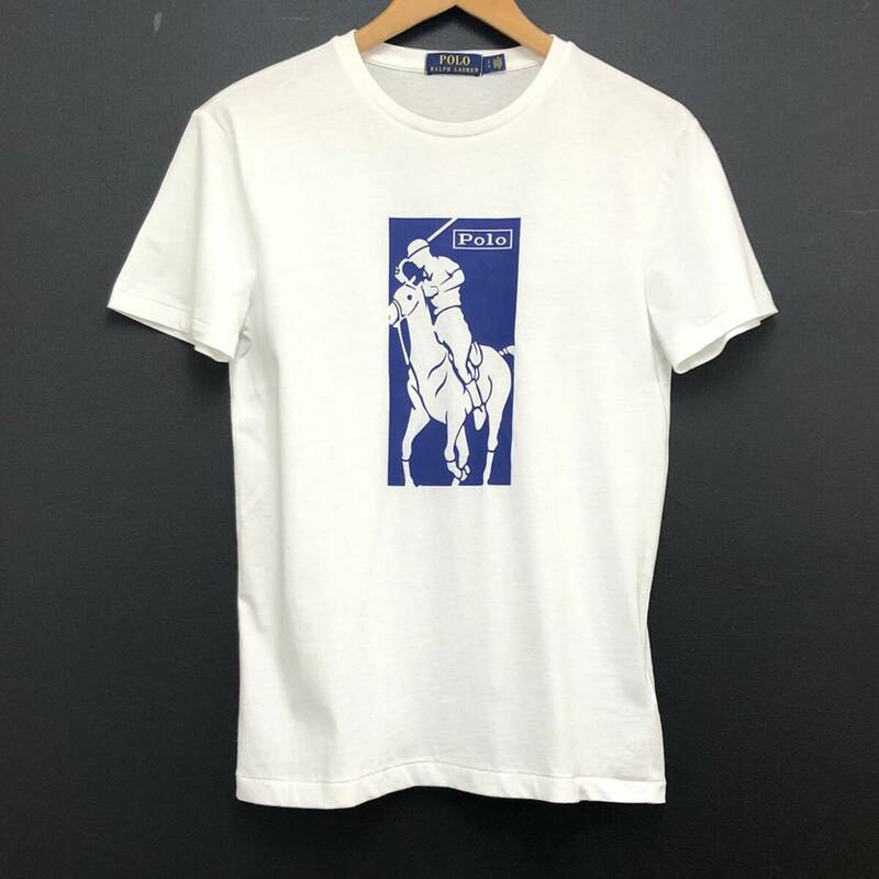 □美品□POLO RALPH LAUREN 半袖Tシャツ S(170/92A) 白 ポロラルフローレン メンズ 綿100％ プリント 複数落札同梱OK B240301-5●