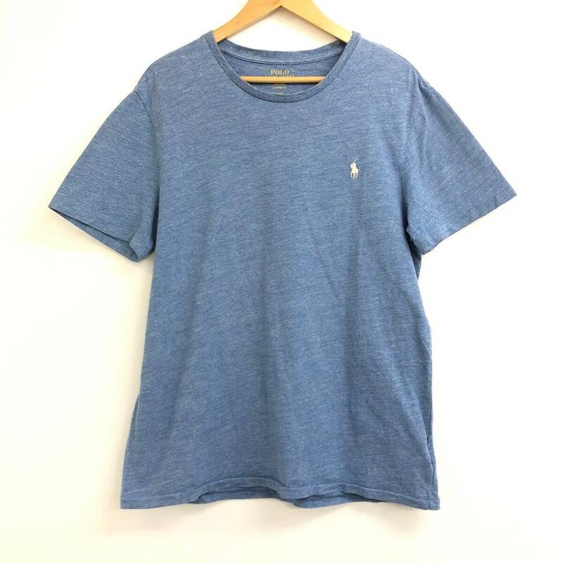 □POLO RALPH LAUREN 半袖Tシャツ L(180/100A) 水色 ポロラルフローレン メンズ CUSTOM FIT ロゴ刺 複数落札同梱OK B240322-1●