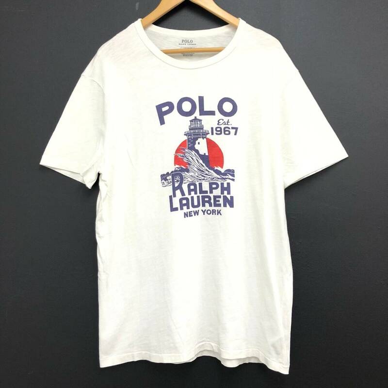 □POLO RALPH LAUREN 半袖Tシャツ L(180/100A) 白 ポロラルフローレン メンズ プリント 綿100％ 複数落札同梱OK B240328-4●