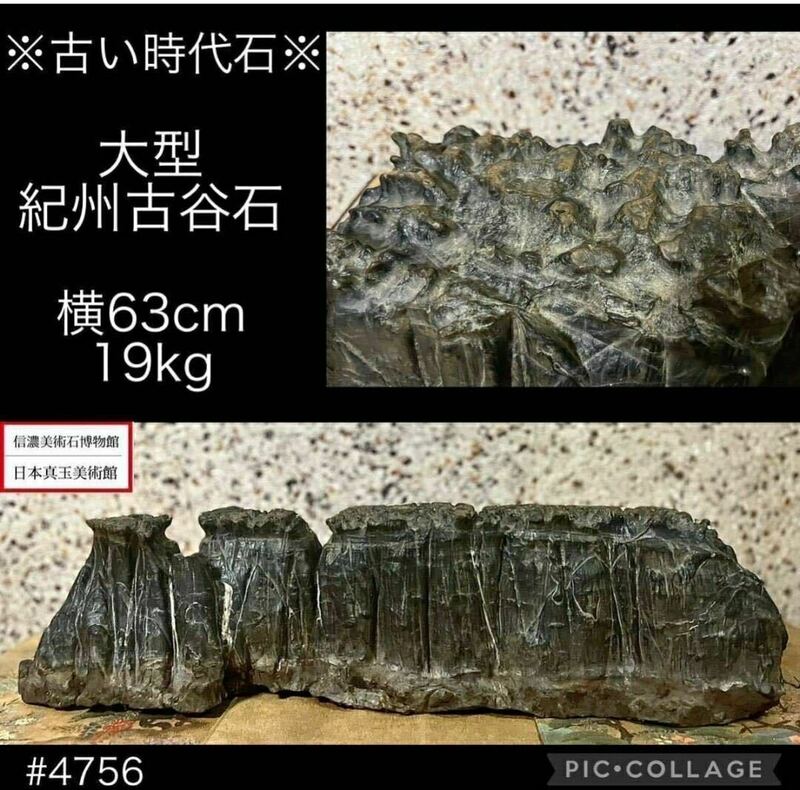 【信濃美術石博物館】水石 盆栽 大型 紀州古谷石 横63×高15.5×奥行15(cm) 重量:19.35kg 骨董盆石鑑賞石観賞石太湖石 4756