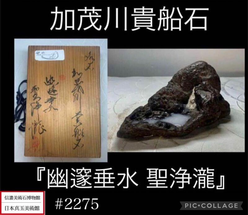 【信濃美術石博物館】 水石 盆栽 加茂川貴船石 桐箱付『幽邃垂水 聖浄瀧』 横16(cm)900g骨董盆石古美術鑑賞石観賞石 2275