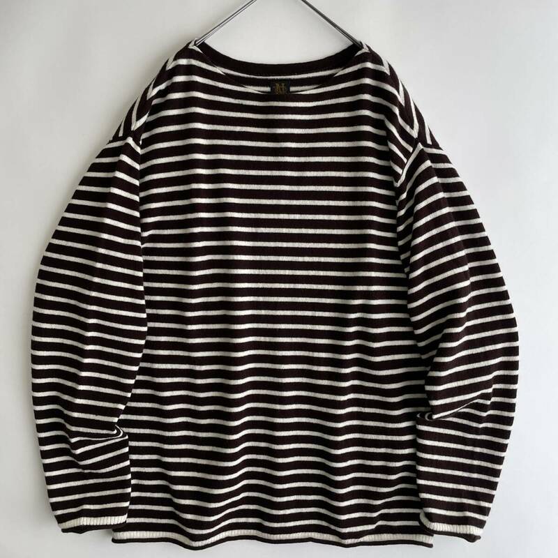 【美品】BATONER -BASQUE SHIRT- size/1 (ja) バトナー バスクシャツ ニット セーター ロングスリーブTシャツ ロンT ブラウン ホワイト