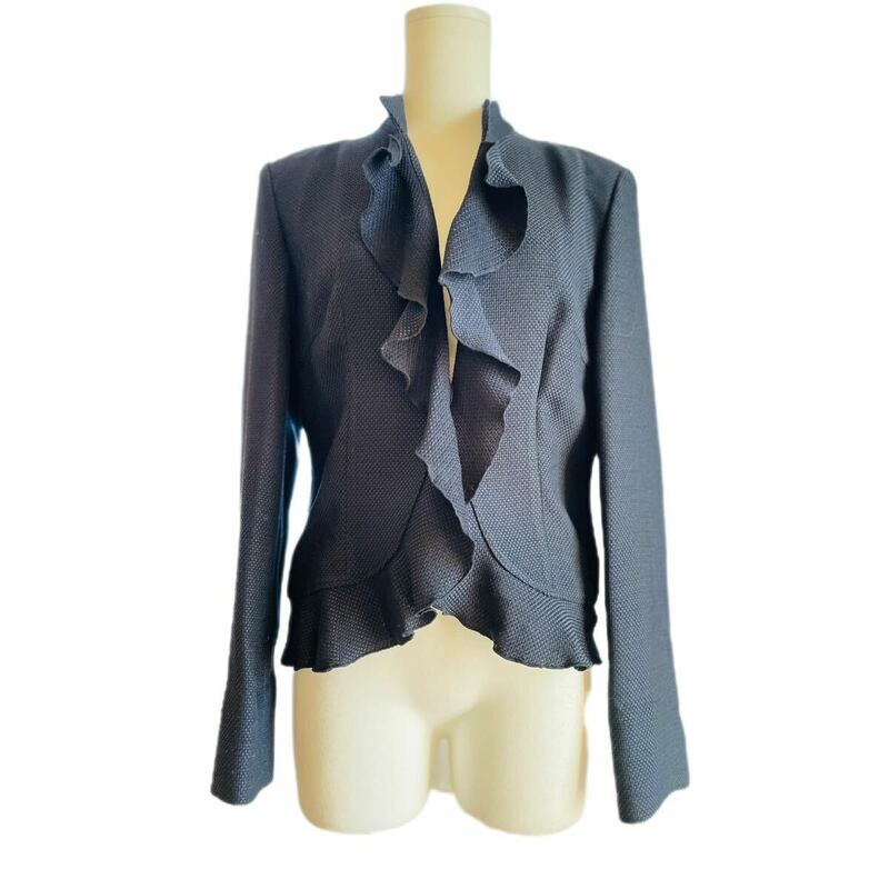EMMA JAMES 濃紺ツイードフリルジャケット11美品　スタンドカラー/羽織/薄手/入学式/卒業式